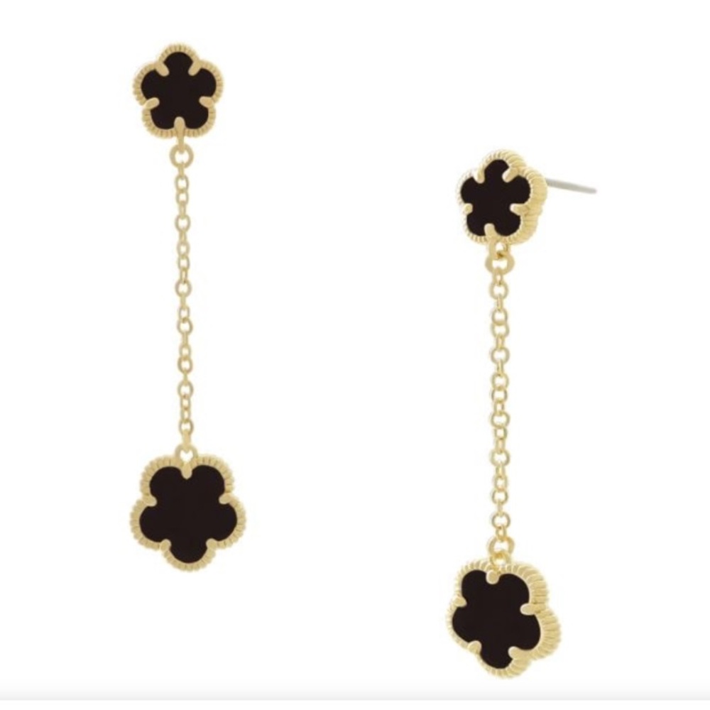 Jankuo Flower 14K Goldplated & Onyx Drop Earrings. New